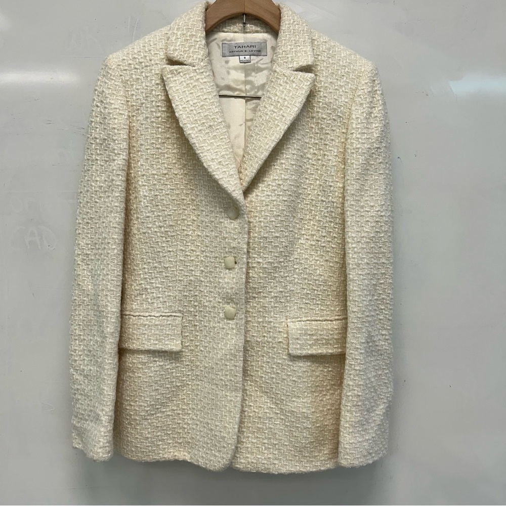 Tahari ASL wool blend boucle tweed blazer jacket cream